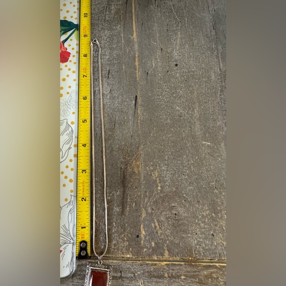 ANTIQUE GERMAN STERLING CARNELIAN EMERLD CUT PENDANT & UNIQUE 18” CHAIN ~13.29g - Picture 11 of 13